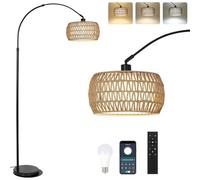 Rayofly lampada ad arco da terra soggiorno, lampada da terra vintage con paralume in rattan, lampada da terra boho con telecomando e lampadina LED, controllo tramite app, lampada da terra dimmerabile