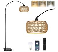 Rayofly Lampada ad arco per soggiorno, lampada da terra boho con paralume in rat