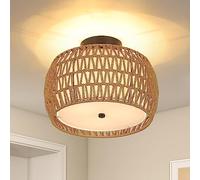 Rayofly Lampada da soffitto in rattan a sospensione, plafoniera boho con paralume in rattan, lampada da soffitto vintage, lampada a cesto boho nera per soggiorno camera da letto cucina corridoio