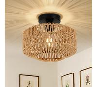 Rayofly Lampada da soffitto in rattan a sospensione, plafoniera boho con paralume in rattan, lampada da soffitto in bambù vintage, plafoniera in rattan per soggiorno camera da letto cucina corridoio