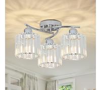 Rayofly Lampada da Techo Moderna in Cristallo, Lampada da Soffitto a 3 Luci in Cristallo, Luce da Soffitto con Paralumi in Vetro, Lampadario Moderno per Soggiorno Camera da Letto Bagno Cucina, Cromo