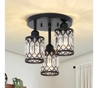 Rayofly Lampada da Techo Moderna in Cristallo, Lampada da Soffitto a 3 luci in Cristallo per Soggiorno, Luce da Soffitto Nera con Paralumi in Vetro, Lampadario Moderno per Soggiorno Camera da Letto