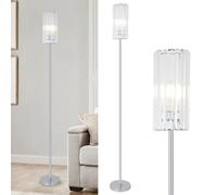 Rayofly Lampada da Terra Cromata per Soggiorno, Lampe da Terra Moderna in Cristallo e Paralume in Vetro, Lambada da Terra in Cristallo Argento con Interruttore a Pedale, Piantane per Cameretta,Ufficio