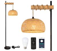 Rayofly Lampada da terra dimmerabile Boho, lampada da terra in bambù vintage con telecomando e lampadina a LED, controllo tramite app, lampada da terra in rattan per soggiorno e camera da letto, nero