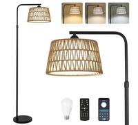 Rayofly Lampada da terra dimmerabile con telecomando e lampadina LED, controllo tramite app, lampada da terra Boho con paralume in lino e rattan, lampada da terra per soggiorno, camera da letto.