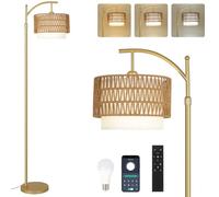 Rayofly Lampada da Terra Dimmerabile Oro Soggiorno, Lampada da Terra in Rattan con Telecomando, App di controllo, Lampada da Pavimento Boho con Lampadina LED per Camera da Letto, Ufficio