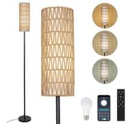 Rayofly Lampada da Terra in Rattan per Soggiorno, Lampada da Terra Dimmerabile con Telecomando, App di Controllo, Lampada da Terra Boho con Paralume in Rattan e Lino, Lampada da Terra con Lampadina