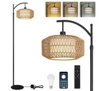 Rayofly Lampada da Terra in Rattan Soggiorno, Lampada da Pavimento Dimmerabile con Telecomando, App di Controllo, Lampada da Pavimento Boho con Paralume in Rattan, Lampada da Terra Moderna Nera