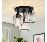 Rayofly Lampadari moderni di cristallo a soffitto, Plafoniera a 3 luci con paralume in vetro, Nero Plafoniera per soggiorno, corridoio, bagno, camera da letto, Lampadario a sospensione per cucina