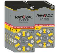 Rayovac Batterie extra per apparecchi acustici, misura 10, a lunga durata, senza mercurio, zinco-aria, 1,45 V, 60 batterie