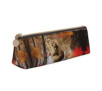 rayprint Astuccio con orsetto bruno in autunno, trousse per il trucco in pelle stampata per ragazze e ragazzi, scuola e ufficio.