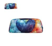 rayprint Astuccio in pelle blu con motivo a cuore e cerniera, portatile, elegante, impermeabile, grazioso astuccio per ufficio.