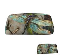 rayprint Astuccio in pelle, grande capacità, astuccio portapenne estetico, organizer con cerniera, borsa portapenne portatile con grande libellula danzante per uomo e donna.