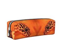 rayprint Astuccio per matite con stampa leopardo e piccolo geco, trousse per il trucco con cerniera in pelle stampata per uomo e donna