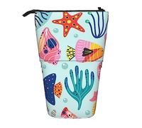 rayprint Astuccio per matite, grazioso astuccio portamatite con supporto, astuccio portamatite retrattile, borsa organizer per cancelleria a tema vita marina sottomarina