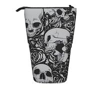 rayprint Astuccio per matite, grazioso astuccio portamatite con supporto, astuccio portamatite retrattile, borsa organizer per cancelleria con teschi oscuri