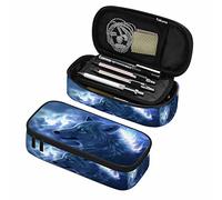 rayprint Borsa organizer per penne Blue Galaxy Wolf, fulmine stellato, bestia feroce, lupo mutante, animale, matite acquerellabili, borsa cosmetica, organizer per cancelleria da ufficio per adolescen