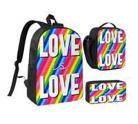 rayprint L'amore è l'orgoglio LGBT Arcobaleno Gay Set di zaini da 17 pollici Borsa per il pranzo Zainetto leggero per uomo e donna 3 pezzi