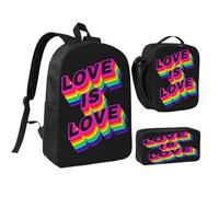 rayprint L'amore è l'orgoglio LGBT Arcobaleno Gay Set di zaini da 17 pollici Borsa per il pranzo Zaino leggero per uomo e donna 3 pezzi