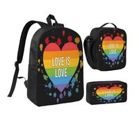 rayprint L'amore è l'orgoglio LGBT Cuore Arcobaleno Gay Set di zaini da 17 pollici Borsa per il pranzo Zaino leggero per uomo e donna 3 pezzi