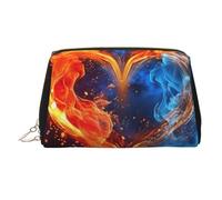 rayprint Pochette in pelle con motivo a cuore di fuoco e acqua, borsa da viaggio di grande capacità, borsa per articoli da toilette e trucco a doppio uso.
