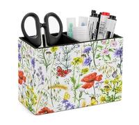 rayprint Portapenne per scrivania, organizer con papaveri, farfalle, piante e api, in pelle PU, portapenne da scrivania per ufficio e casa, porta pennelli per il trucco, organizer per penne per uffic