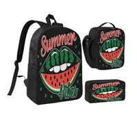 rayprint Set di 3 zaini Summer Lips Watermelon da 17 pollici, borsa per il pranzo leggera, ideale per uomo e donna.