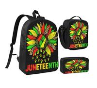 rayprint Set di zaini da 17 pollici con pugno di girasole per il Juneteenth, Mese della storia afroamericana, borsa per il pranzo, zainetto leggero per uomo e donna, 3 pezzi