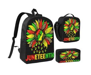 rayprint Set di zaini da 17 pollici con pugno di girasole per il Juneteenth, Mese della storia afroamericana, borsa per il pranzo, zainetto leggero per uomo e donna, 3 pezzi
