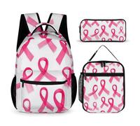 rayprint Set di zaini da viaggio con borse per il pranzo e trousse per cosmetici, zaino con nastro rosa per la lotta contro il cancro al seno, scatola portaoggetti posteriore
