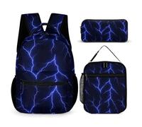 rayprint Set zaino con portapranzo e trousse per il trucco, ideale per i viaggi (Fulmine blu stellato)