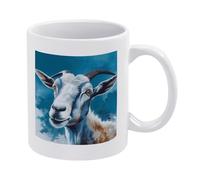 rayprint Tazza in ceramica bianca con stampa di capra blu e base spessa, ideale come regalo per la casa e l'ufficio, 9,7 cm x 8,1 cm.