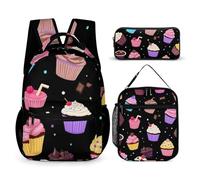 rayprint Zaino con borsa per il pranzo e contenitore per libri Set Space Galaxy Ice Cream Cake Nero (1)