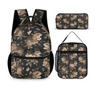 rayprint Zaino con borsa porta pranzo, set di borse per libri con fiori e topo, e set cosmetico