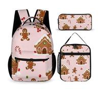rayprint Zaino porta pranzo e borsa portaoggetti Set di zaini rosa con casetta di pan di zenzero natalizia e zaino da giorno con e