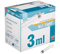 Rays GIMA Rays- Siringhe Ipodermiche INJ/LIGHT Senza Ago, Cono Luer Centrale, Sterile, Monouso, Latex-Free, Volume 3 ml, Confezione 100 pz
