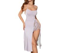 Rayson Abito Donna Halter Senza Maniche Backless Sexy Lace Mesh Trim Abiti Lunghi Estivi da Spiaggia Nightclub Bianco L