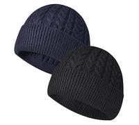 Rayson Berretto Invernale in Maglia da Donna Uomo Miki Hat Swag in Maglia Trawler Beanie Hat Unisex Grossa in Maglia Unita Cappello a Maglia Moda Arrotolato Bordo Beanie Watch cap,Nero+Navy