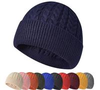Rayson Berretto Invernale in Maglia da Donna Uomo Miki Hat Swag in Maglia Trawler Beanie Hat Unisex Grossa in Maglia Unita Cappello a Maglia Moda Arrotolato Bordo Beanie Watch cap,Blu Navy