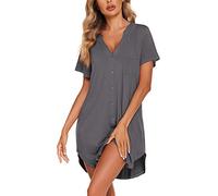 Rayson Camicia da Notte Donna Pigiama Vestito Bottone Scollo a V Manica Corta Pigiameria Vestaglia Casual da casa Allentata e Confortevole Lingerie Abiti(Grigio,L)