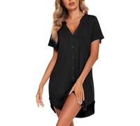 Rayson Camicia da Notte Donna Pigiama Vestito Bottone Scollo a V Manica Corta Pigiameria Vestaglia Casual da casa Allentata e Confortevole Lingerie Abiti(Nero,M)