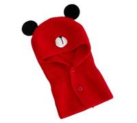Rayson Cappello Bambino Invernale e Scaldacollo Caldo a Maglia Sciarpa e Berretto Bambina con Orecchie Passamontagna Bambino Cotone Leggero con Bottoni(Rosso,Taglia Unica)