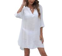 Rayson Copricostume Estiva Donna Mare Scollo a V Casual Copri Costume Arrotolate in Maniche a Sette Quarti La Tinta Unita Bikini Cover Up,Bianco