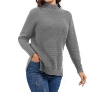 Rayson Maglione Donna Invernale Caldo Sciolta Pullover in Maglia Elegante Maglione a Girocollo con Spacco Laterale(Grigio,M)