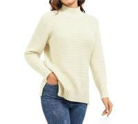 Rayson Maglione Donna Invernale Caldo Sciolta Pullover in Maglia Elegante Maglione a Girocollo con Spacco Laterale(Beige,S)