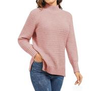 Rayson Maglione Donna Invernale Caldo Sciolta Pullover in Maglia Elegante Maglione a Girocollo con Spacco Laterale(Rosa,XL)