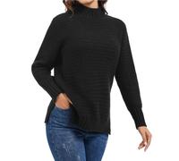 Rayson Maglione Donna Invernale Caldo Sciolta Pullover in Maglia Elegante Maglione a Girocollo con Spacco Laterale(Nero,S)