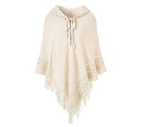 Rayson Mantella Poncho Donna Invernale con Cappuccio Bohémien Maglia Caldo Elegante Mantella Scialle con Frange Pocho Coprispalle Donna Scollo Regolabile(Beige,Taglia Unica)