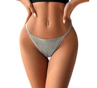 Rayson Perizoma Donna G-String Cotone Elastico Thong Mutande Senza Tanga a Costine Traspirante Slip Donna a Vita Bassa(Grigio,L)