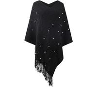Rayson Poncho Maglione Donna Mantella Scialle Pullover Perle Poncho con Frange Moda Maglia Grossa Poncho Irregular Moda Giovane Top Scialle Cappotto Autunno Inverno